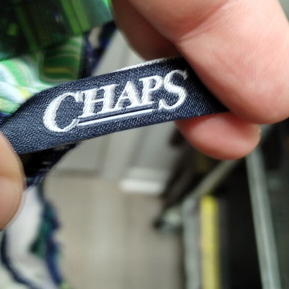 Chaps Women's Size 18 Blue Green Palm Frond Beaded Halter One-Piece Swimsuit - Picture 7 of 9